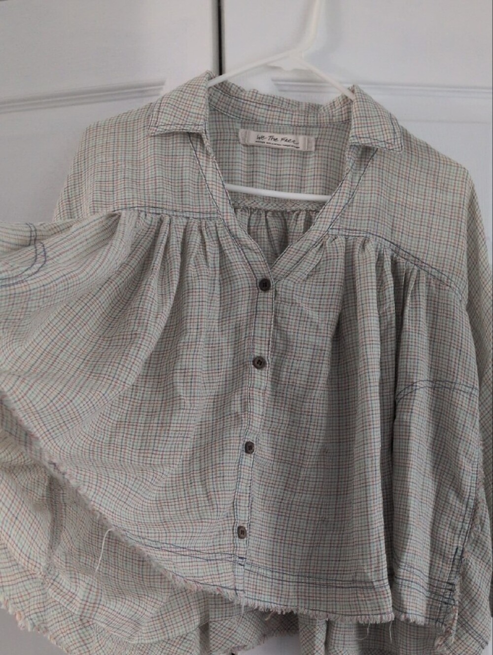 We The Free Neutral Multi-Color Plaid Button Front Shirt - Picture 3 of 8